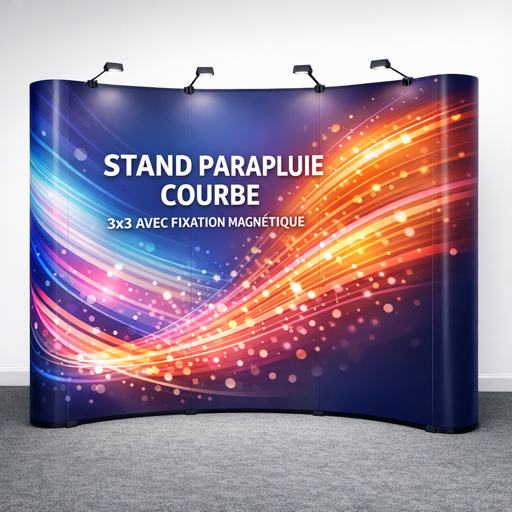 Stand parapluie courbe avec fixation magnétique 3×3
